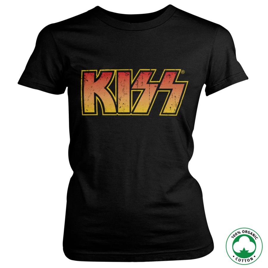 Kvinna Shirtstore | Kiss Distressed Logotype Organic Girly Tee Black