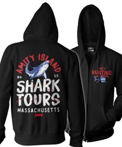 Mann Shirtstore | Amity Island Shark Tours Zipped Hoodie Black