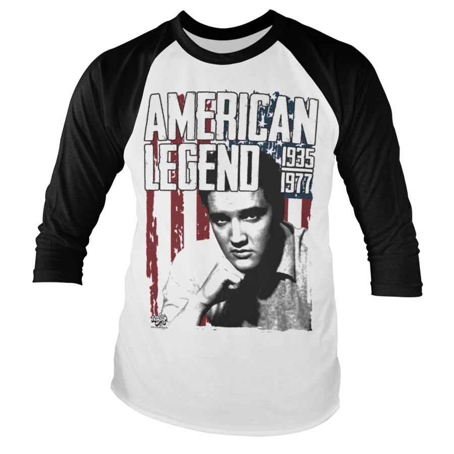 Mann Shirtstore | Elvis Presley - American Legend Baseball Long Sleeve Tee White-Black