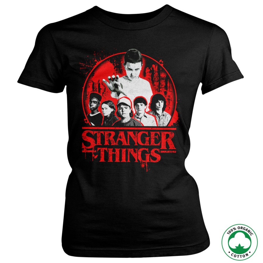 Kvinna Shirtstore | Stranger Things Distressed Organic Girly Tee Black