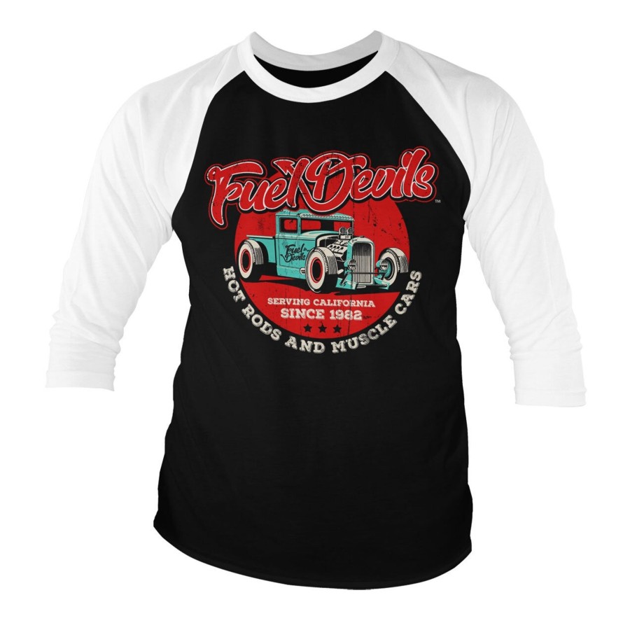Mann Shirtstore | Fuel Devils - Serving California Baseball 3/4 Sleeve Tee Whiteblack
