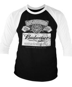 Mann Shirtstore | Budweiser Washed Logo Baseball 3/4 Sleeve Tee White-Black