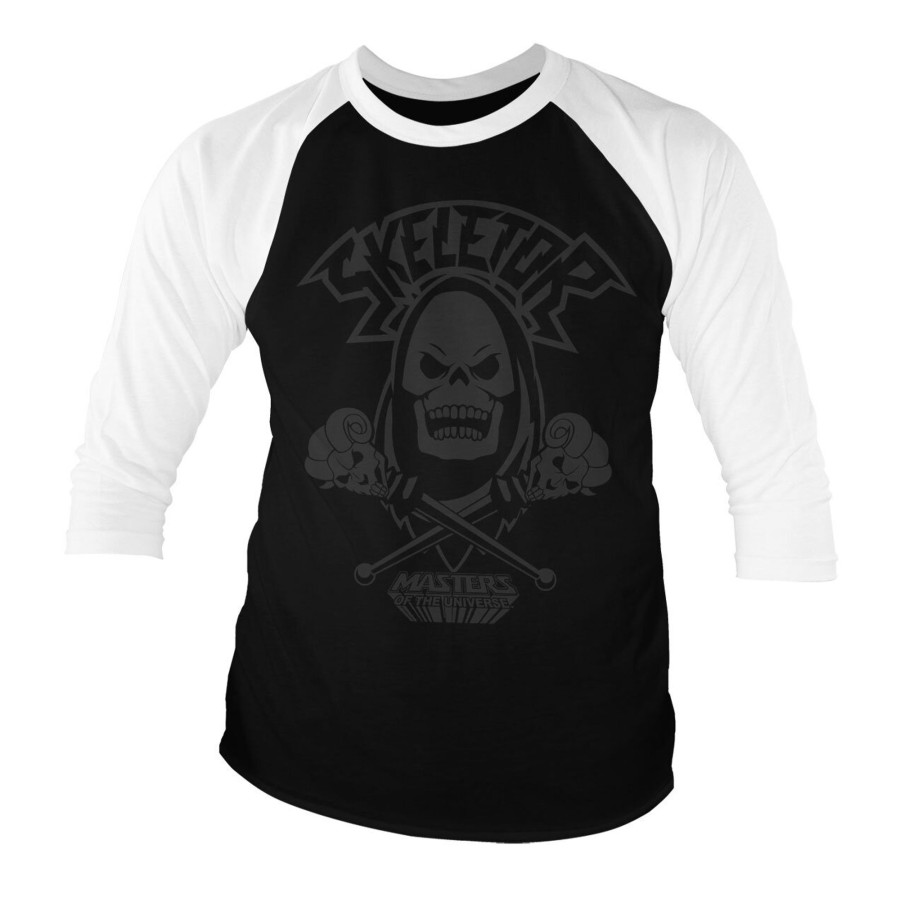Mann Shirtstore | Skeletor Black On Black Baseball 3/4 Sleeve Tee Whiteblack