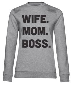 Kvinna Shirtstore | Wife - Mom - Boss Girly Sweatshirt Heathergrey