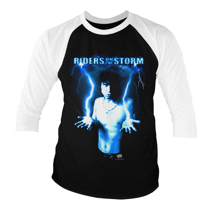 Mann Shirtstore | Riders On The Storm - Jim Morrison Baseball 3/4 Sleeve Tee White-Black