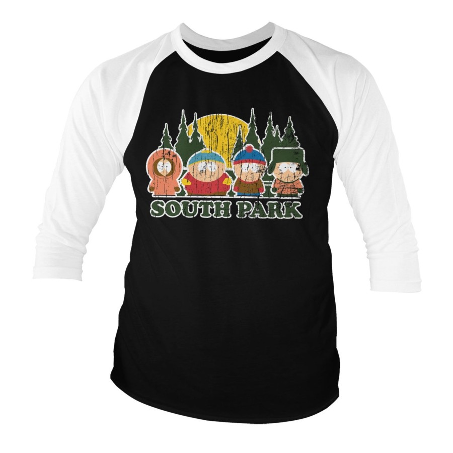 Mann Shirtstore | South Park Distressed Baseball 3/4 Sleeve Tee White-Black
