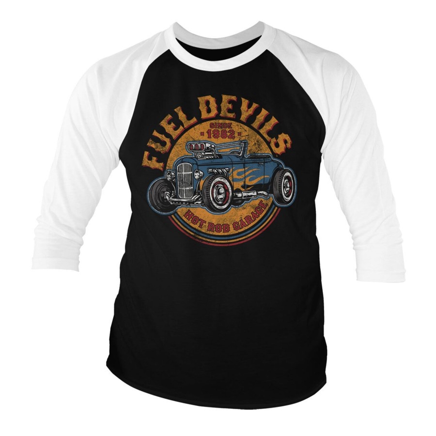 Mann Shirtstore | Fuel Devils Flame Rod Baseball 3/4 Sleeve Tee Whiteblack