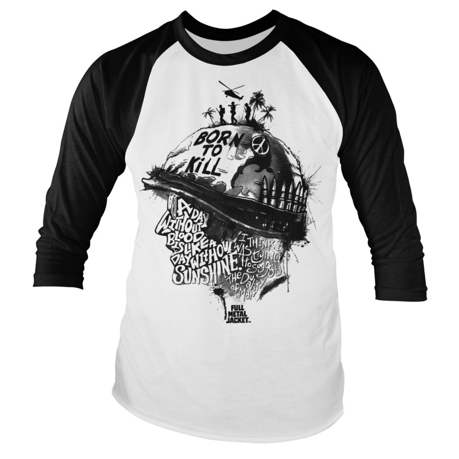 Mann Shirtstore | Full Metal Jacket Sayings Baseball Long Sleeve Tee White-Black
