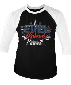 Mann Shirtstore | Evel Knievel - American Daredevil Baseball 3/4 Sleeve Tee Whiteblack