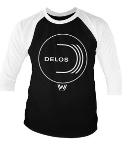 Mann Shirtstore | Westworld Delos Logo Baseball 3/4 Sleeve Tee Black-White