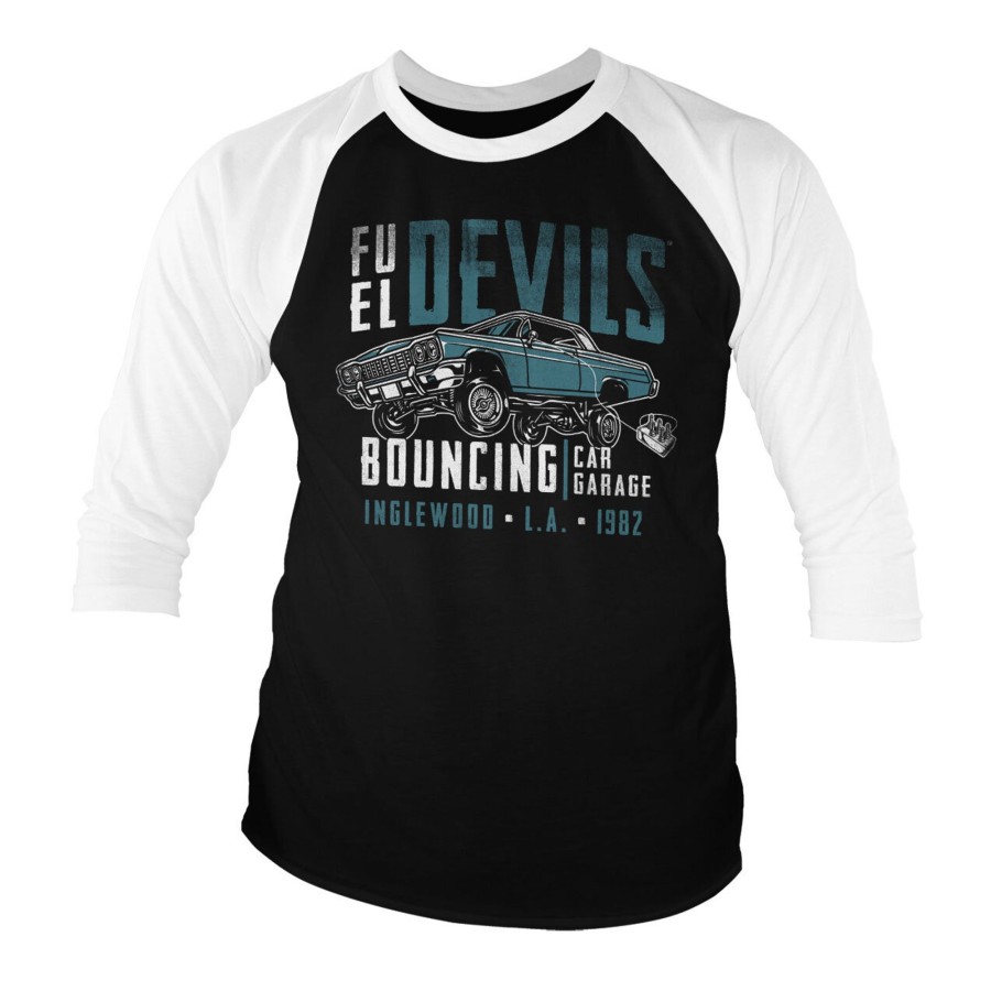 Mann Shirtstore | Fuel Devils Bouncing Garage Baseball 3/4 Sleeve Tee Whiteblack