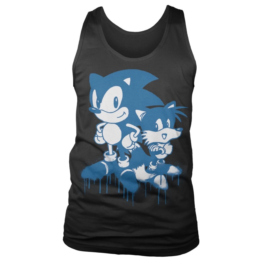 Mann Shirtstore | Sonic And Tails Sprayed Tank Top Black