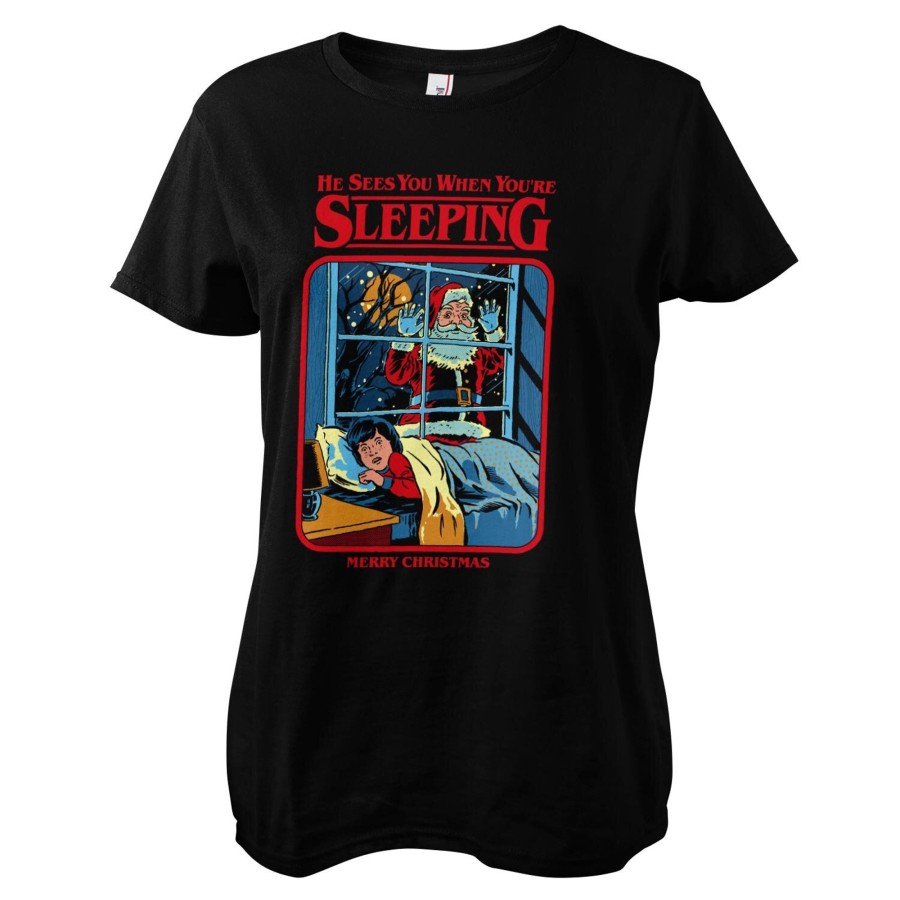 Kvinna Shirtstore | Santa Sees You Girly Tee Black