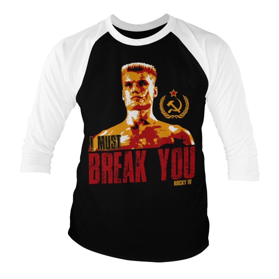 Mann Shirtstore | Rocky - I Must Break You Baseball 3/4 Sleeve Tee White-Black