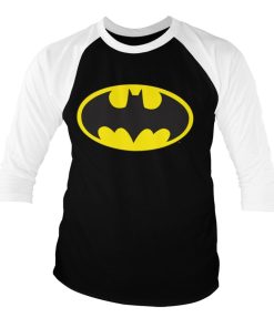 Mann Shirtstore | Batman Signal Logo Baseball 3/4 Sleeve Tee White-Black