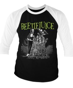 Mann Shirtstore | Beetlejuice Headstone Baseball 3/4 Sleeve Tee White-Black
