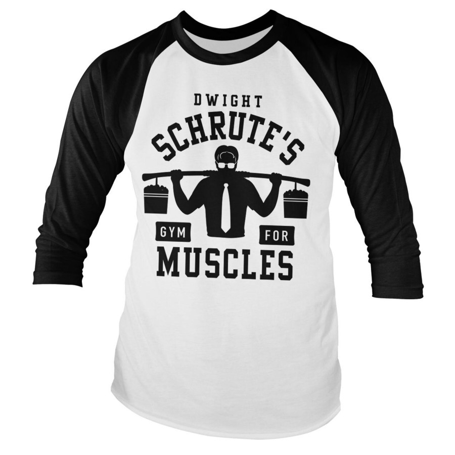Mann Shirtstore | Dwight Schrute'S Gym Baseball Long Sleeve Tee Whiteblack