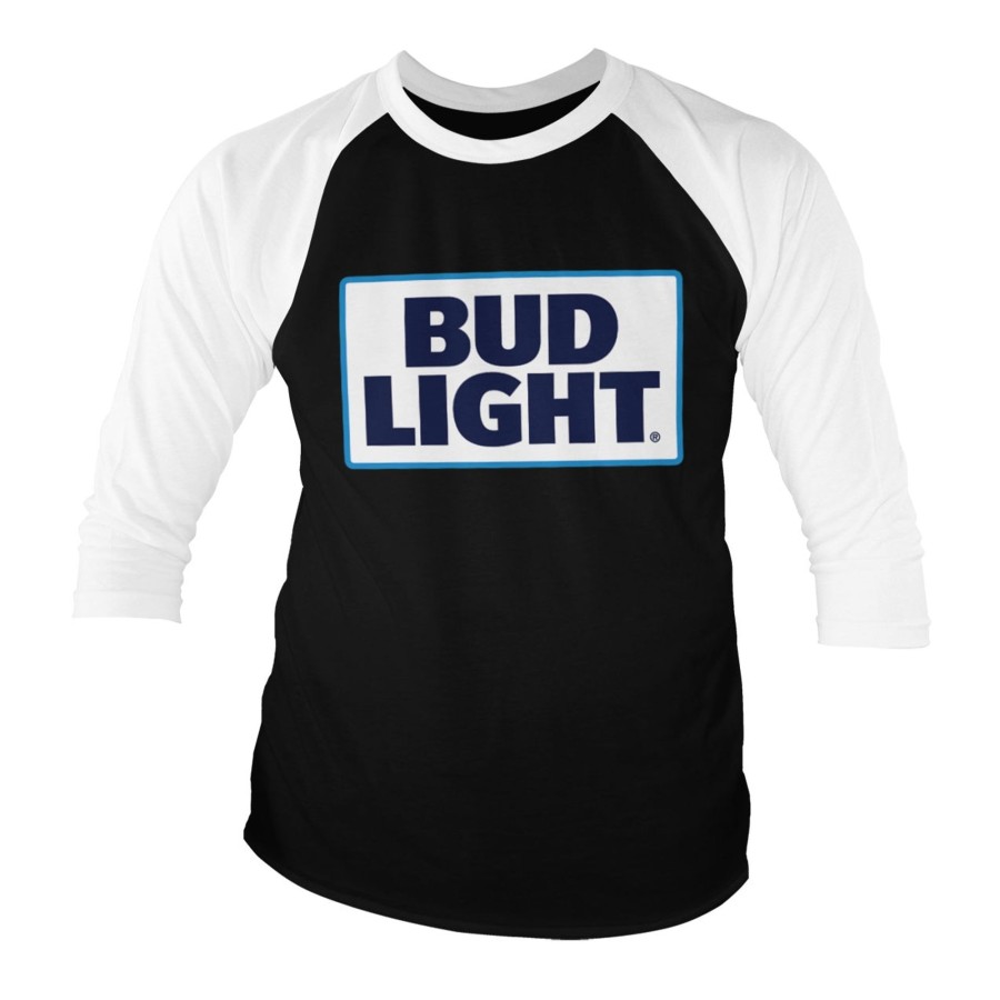 Mann Shirtstore | Bud Light Logo Baseball 3/4 Sleeve Tee White-Black