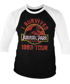 Mann Shirtstore | Jurassic Park 1993 Tour Baseball 3/4 Sleeve Tee Whiteblack