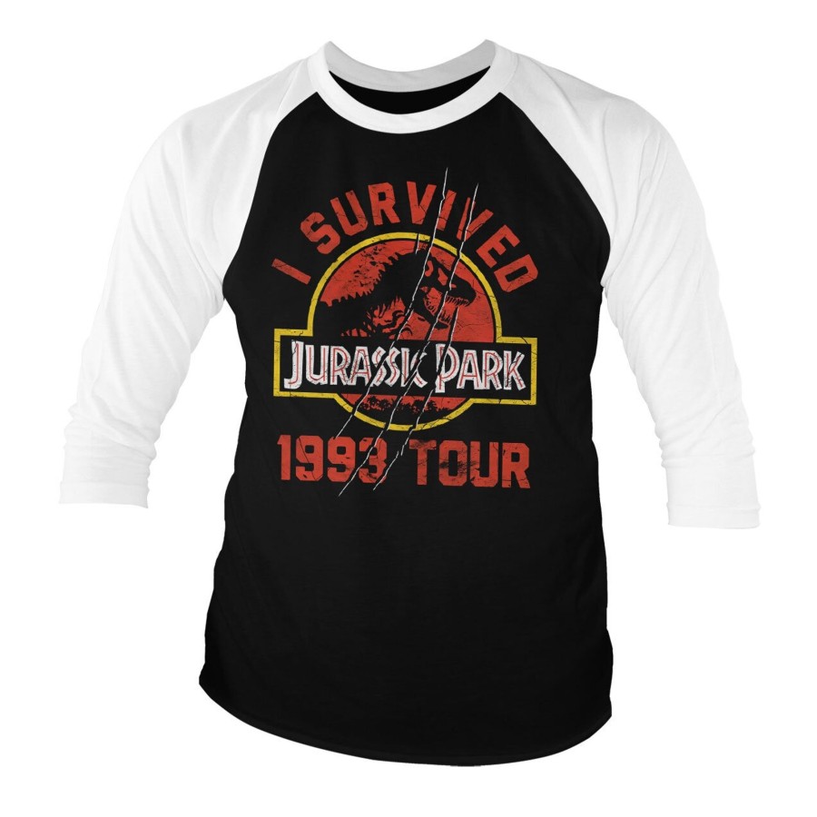 Mann Shirtstore | Jurassic Park 1993 Tour Baseball 3/4 Sleeve Tee Whiteblack
