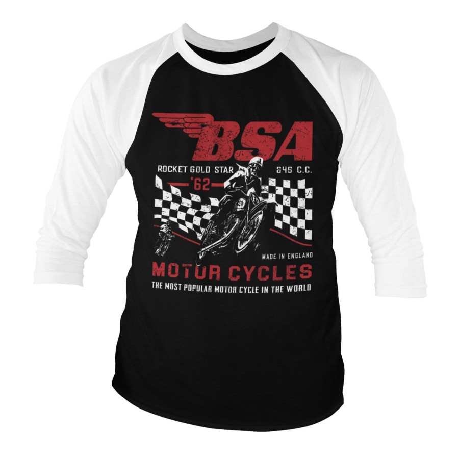 Mann Shirtstore | B.S.A. Rocket Gold Star Baseball 3/4 Sleeve Tee White-Black