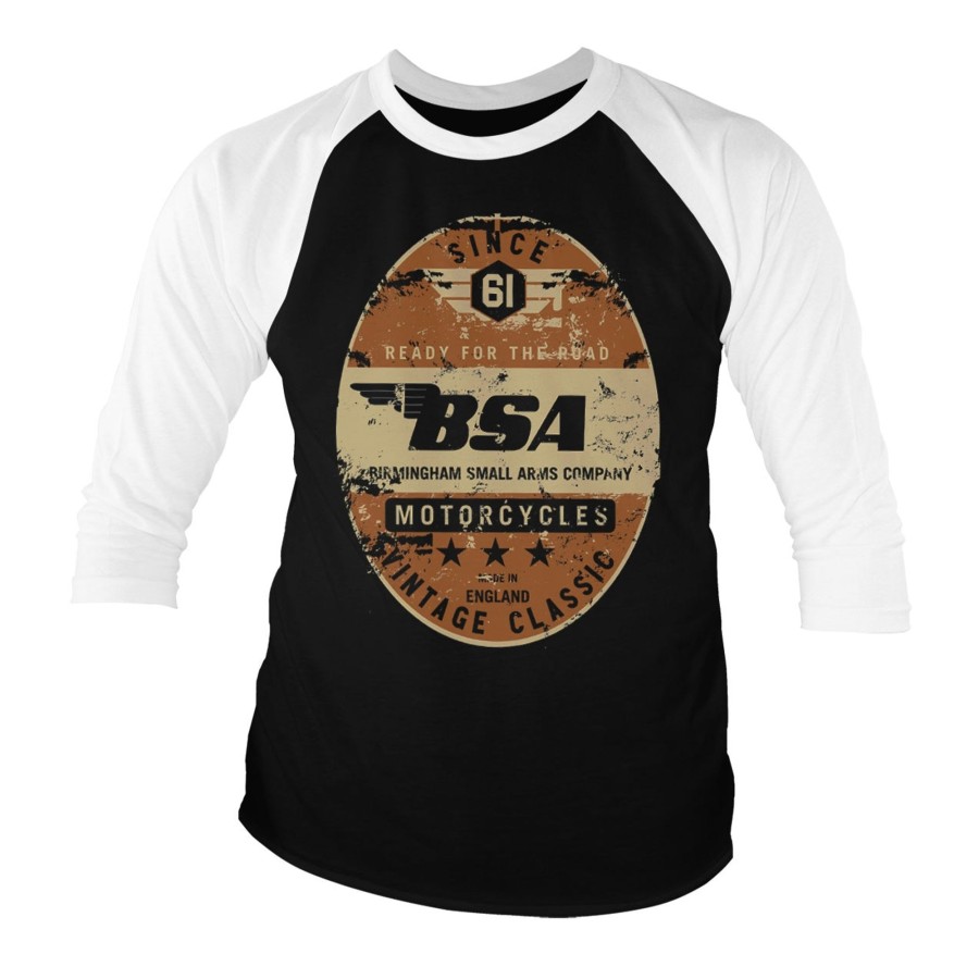 Mann Shirtstore | B.S.A. - Birmingham Small Arms Co. Baseball 3/4 Sleeve Tee White-Black