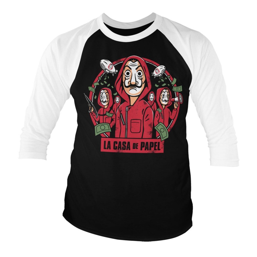 Mann Shirtstore | La Casa De Papel Kawaii Baseball 3/4 Sleeve Tee Whiteblack