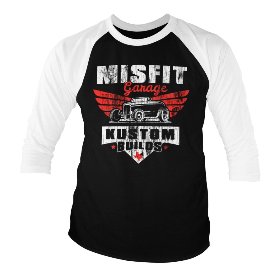 Mann Shirtstore | Misfit Garage - Kustom Builds Baseball 3/4 Sleeve Tee White-Black