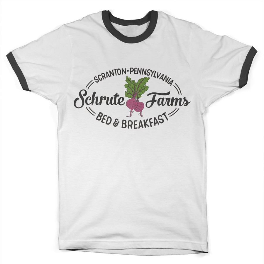 Mann Shirtstore | Schrute Farms - Bed & Breakfast Ringer Tee Whiteblack