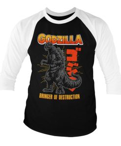 Mann Shirtstore | Godzilla - Bringer Of Destruction Baseball 3/4 Sleeve Tee Whiteblack
