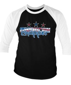 Mann Shirtstore | American Chopper Flag Logo Baseball 3/4 Sleeve Tee White-Black