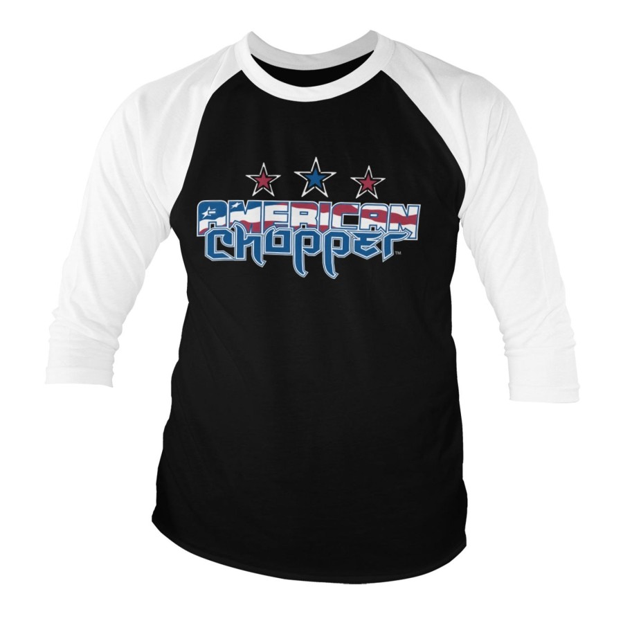 Mann Shirtstore | American Chopper Flag Logo Baseball 3/4 Sleeve Tee White-Black