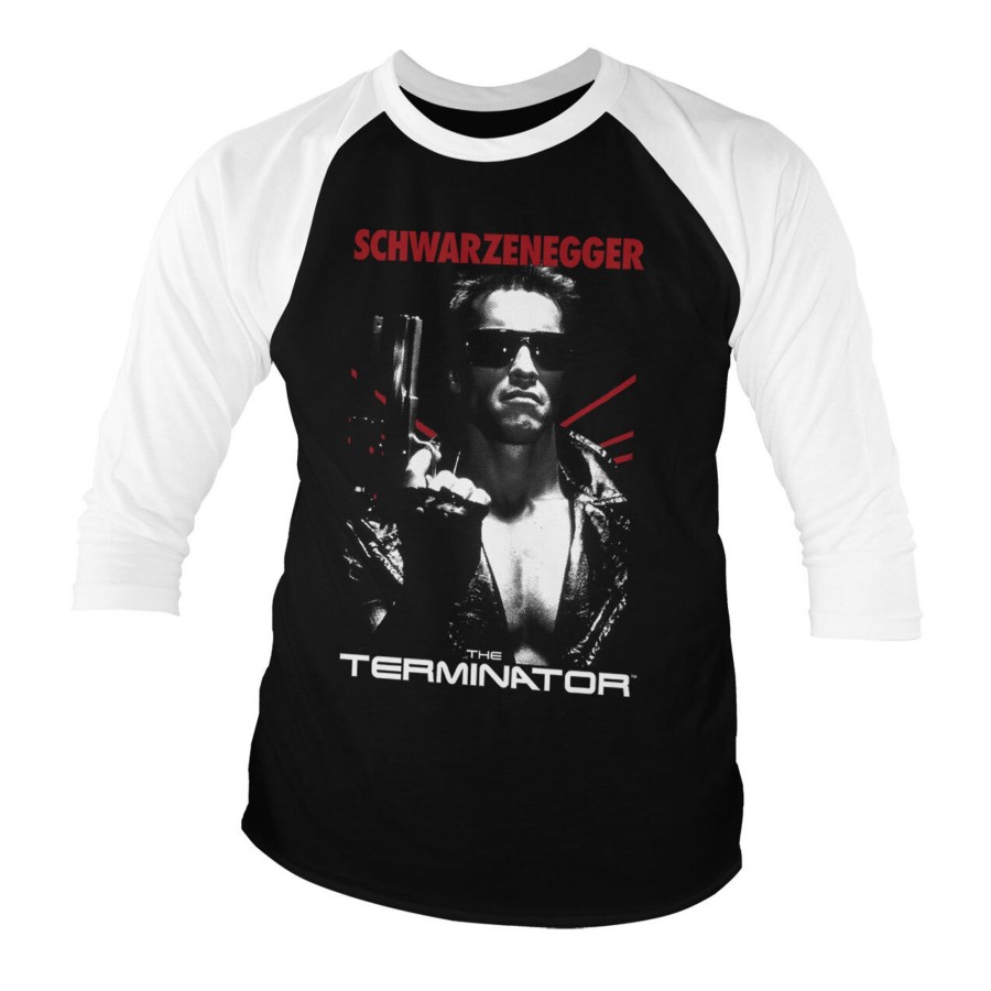 Mann Shirtstore | The Terminator Poster Baseball 3/4 Sleeve Tee Whiteblack