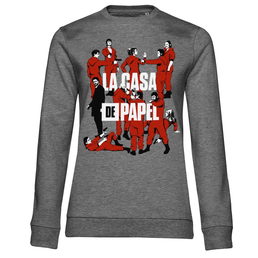 Kvinna Shirtstore | La Casa De Papel - La Pandilla Girly Sweatshirt Mediumheathergrey