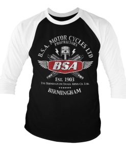 Mann Shirtstore | B.S.A. Motor Cycles Sparks Baseball 3/4 Sleeve Tee White-Black
