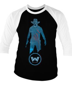 Mann Shirtstore | Westworld - Blue Circuit Cowboy Baseball 3/4 Sleeve Tee White-Black
