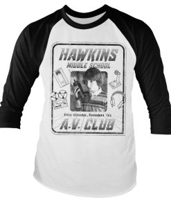 Mann Shirtstore | Hawkins A.V. Club Baseball Long Sleeve Tee Whiteblack