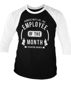 Mann Shirtstore | Dunder Mifflin Employee Of The Month Baseball 3/4 Sleeve Tee Whiteblack