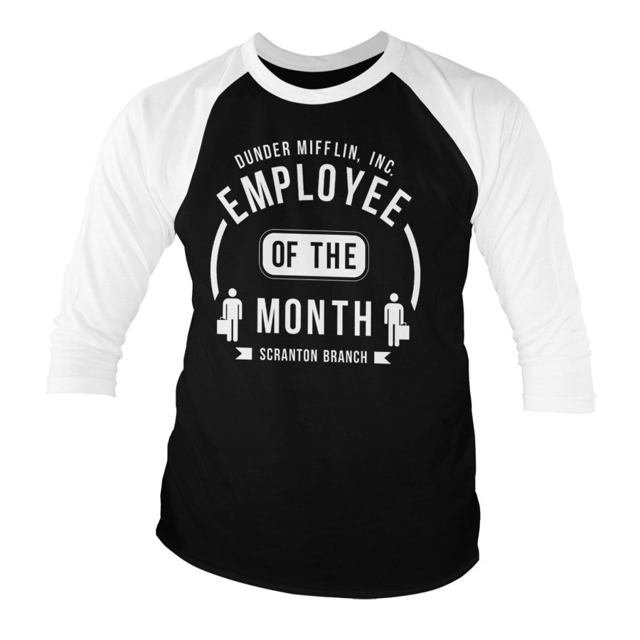 Mann Shirtstore | Dunder Mifflin Employee Of The Month Baseball 3/4 Sleeve Tee Whiteblack