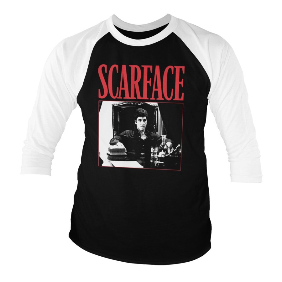 Mann Shirtstore | Tony Montana - The Power Baseball 3/4 Sleeve Tee Whiteblack
