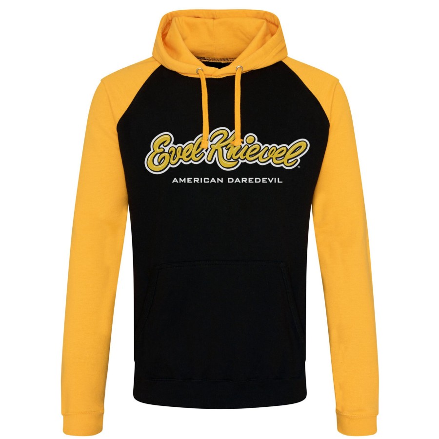 Mann Shirtstore | Evel Knievel Logo Baseball Hoodie Blackyellow