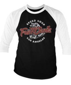 Mann Shirtstore | Fuel Devils Speed Shop Baseball 3/4 Sleeve Tee Whiteblack