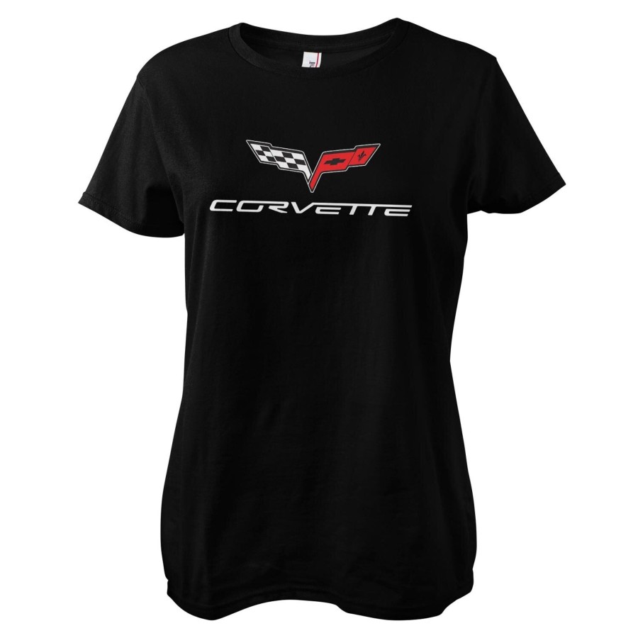 Kvinna Shirtstore | Corvette C6 Logo Girly Tee Black