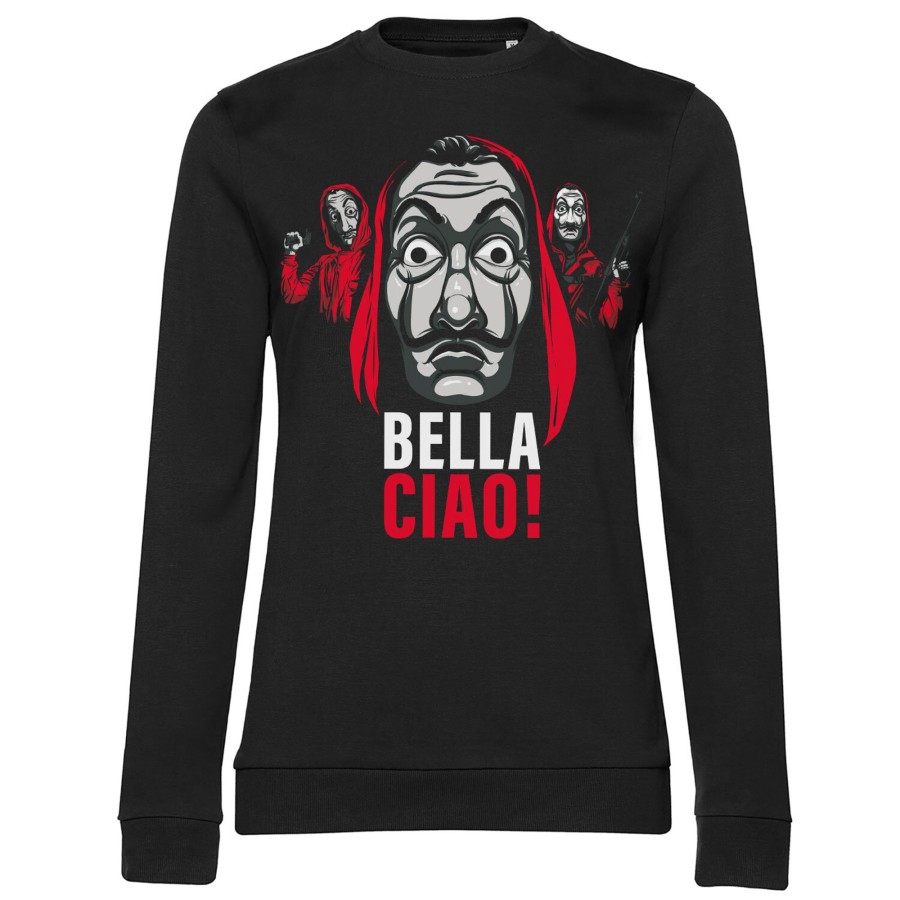 Kvinna Shirtstore | La Casa De Papel - Bella Ciao! Girly Sweatshirt Black