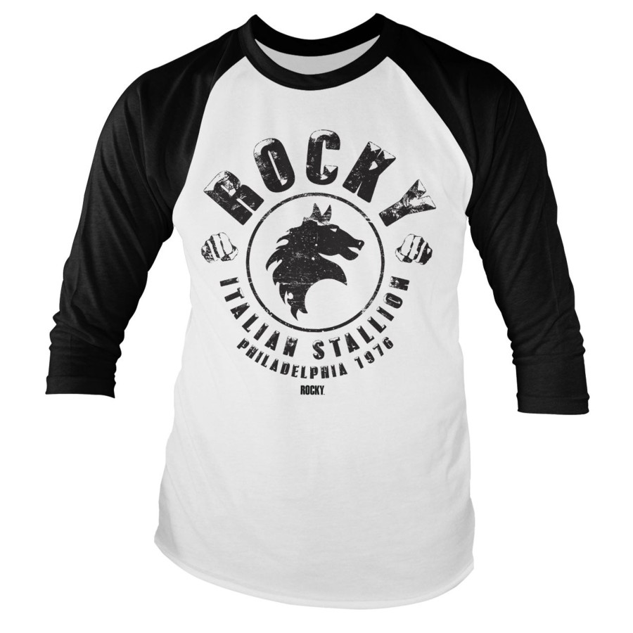 Mann Shirtstore | Rocky - Italian Stallion Baseball Long Sleeve Tee White-Black