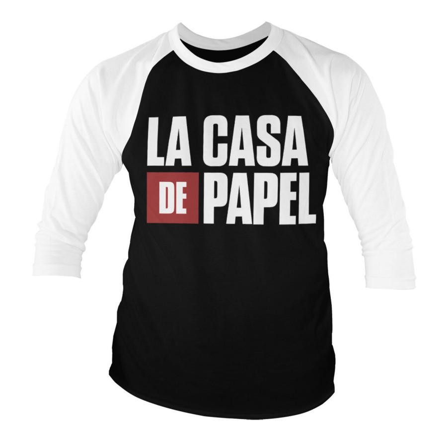 Mann Shirtstore | La Casa De Papel Logo Baseball 3/4 Sleeve Tee Whiteblack