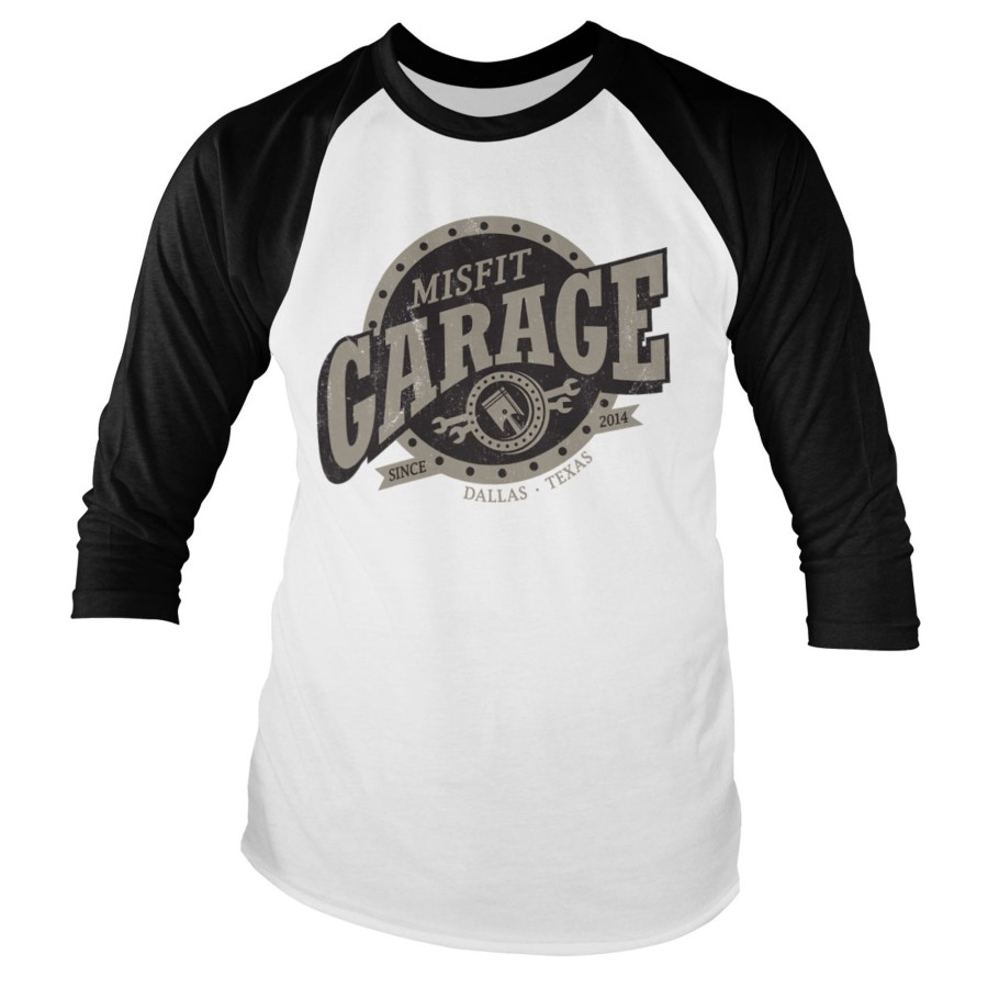 Mann Shirtstore | Misfit Garage Piston Sign Baseball Long Sleeve Tee White-Black