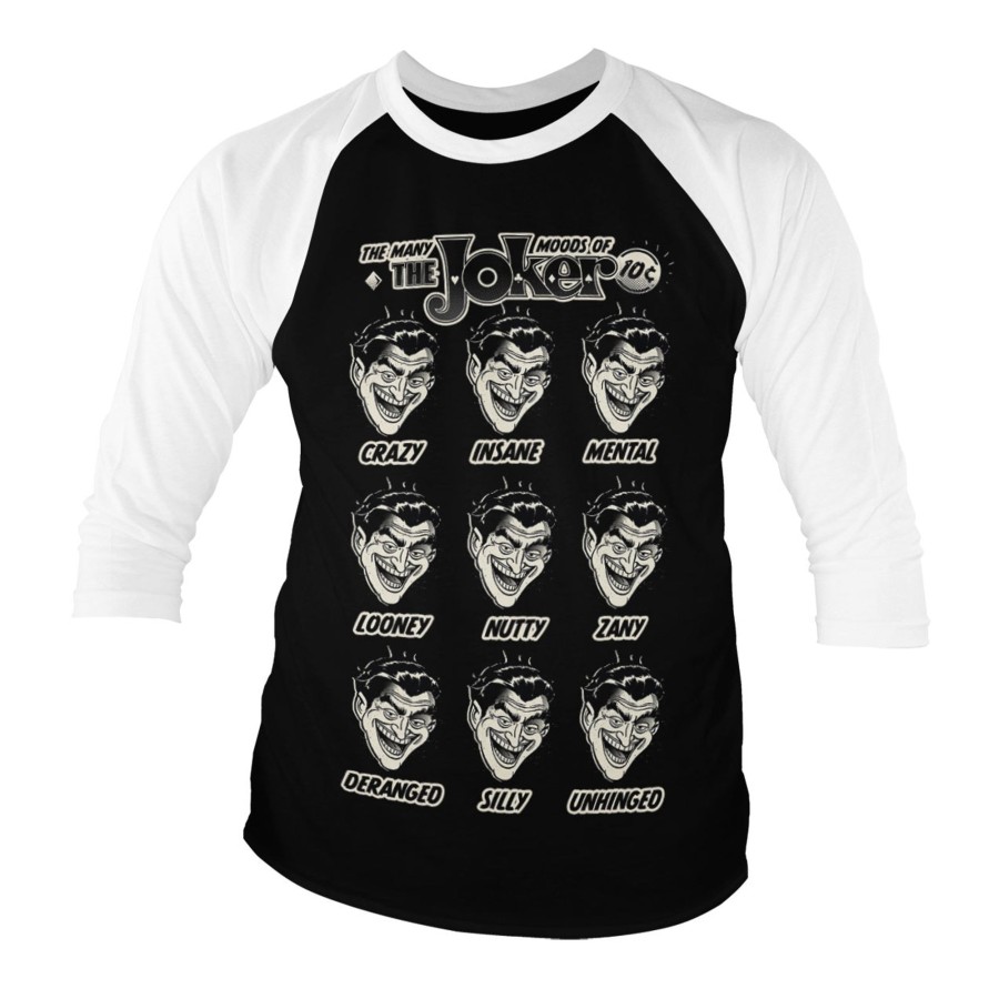 Mann Shirtstore | The Many Moods Of The Joker Baseball Long Sleeve Tee White-Black