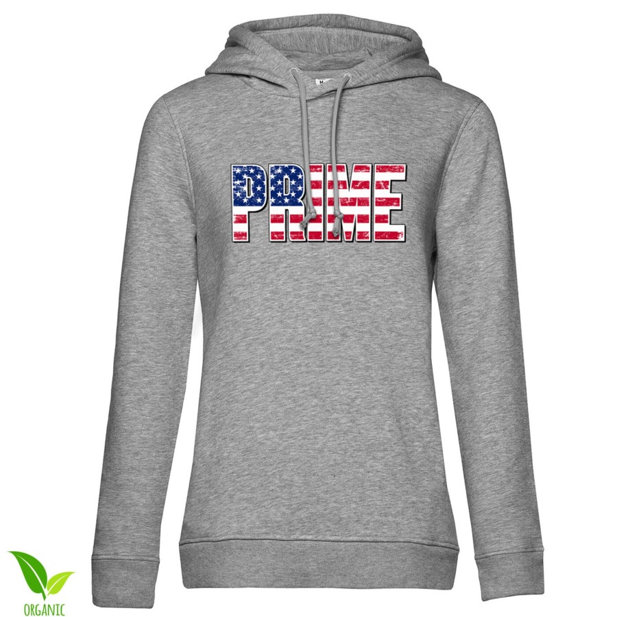 Kvinna Shirtstore | Prime Us Flag Girls Hoodie Heathergrey