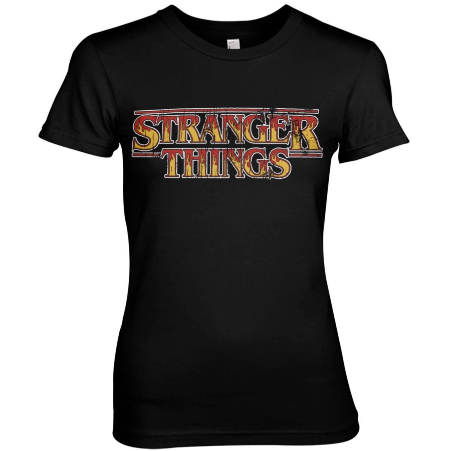 Kvinna Shirtstore | Stranger Things Fire Logo Girly Tee Black